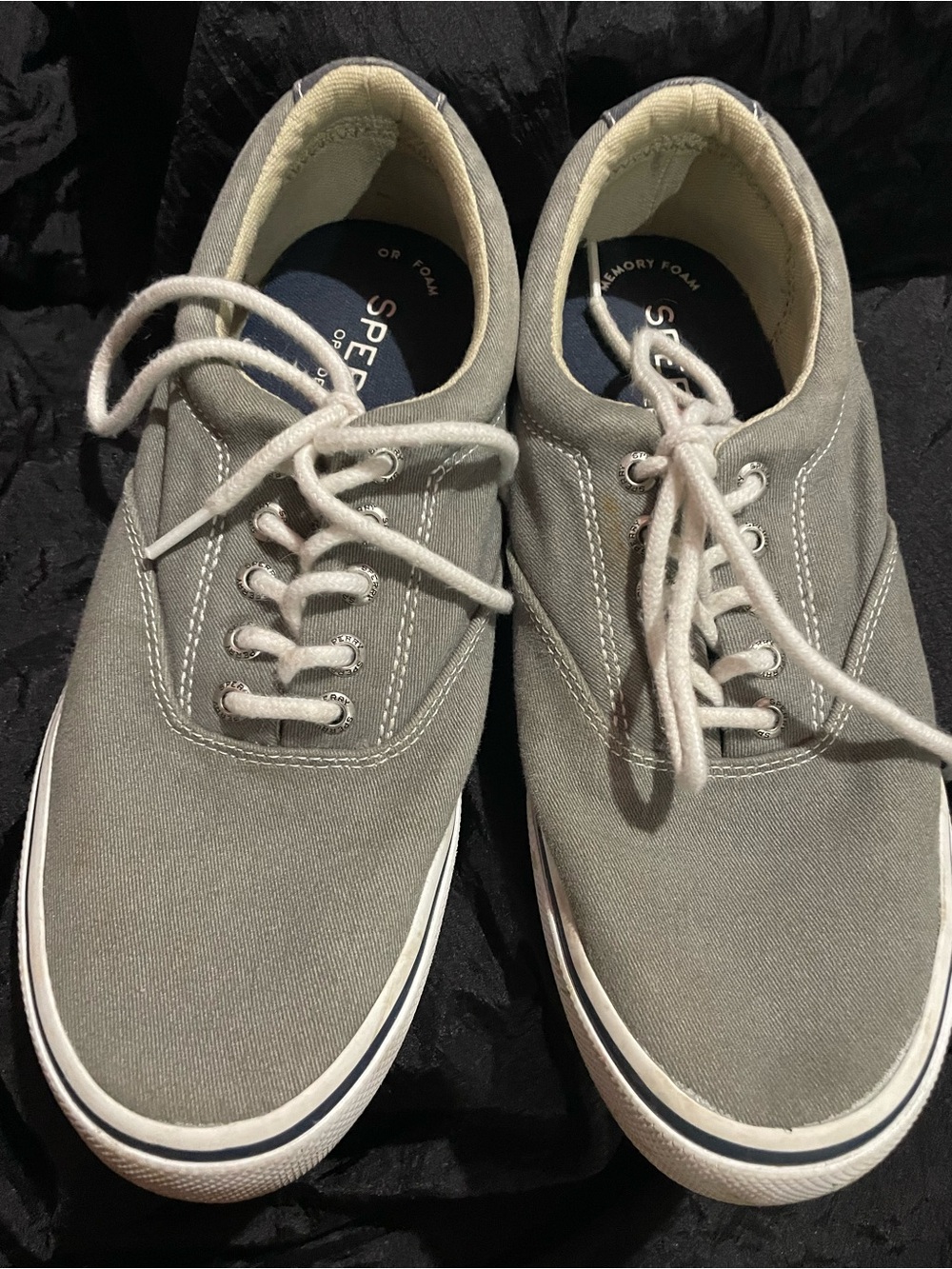 Sperry Men’s Gray Canvas Boat Shoes with White Soles sz7.5 - Picture 2 of 6